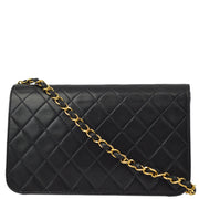 Chanel 1996-1997 Black Lambskin Pushlock Small Full Flap Shoulder Bag