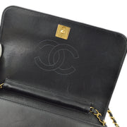 Chanel 1996-1997 Black Lambskin Pushlock Small Full Flap Shoulder Bag