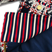 Chanel Collarless Jacket Tweed Navy #34