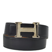 Hermes Black Box Calf Constance Reversible Belt #74 Small Good