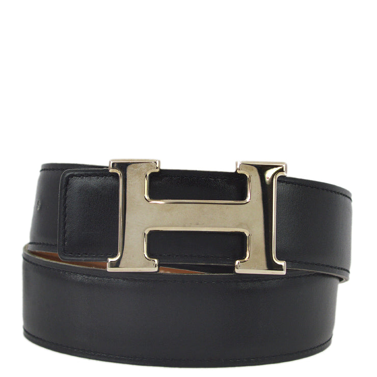 Hermes 1996 Black Box Calf Constance Reversible Belt #74 Small Good