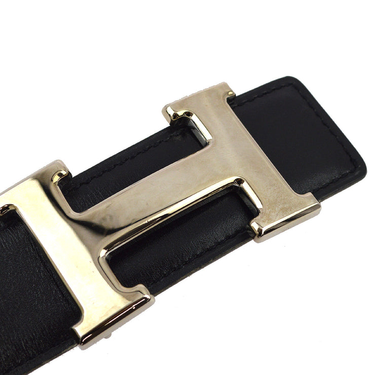 Hermes 1996 Black Box Calf Constance Reversible Belt #74 Small Good