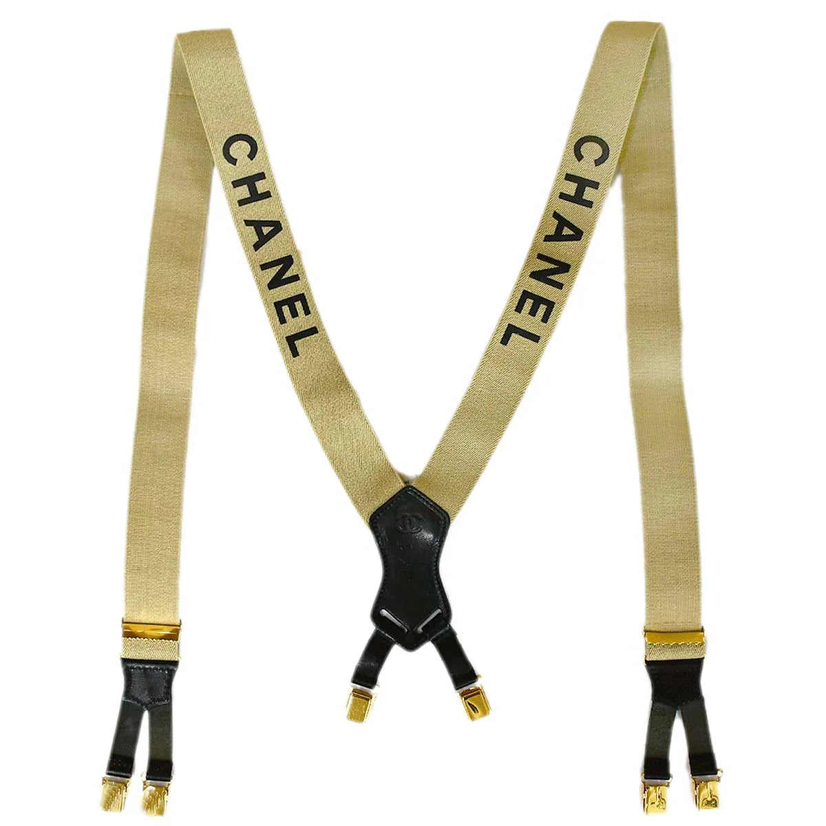 Chanel Logo Suspenders Beige
