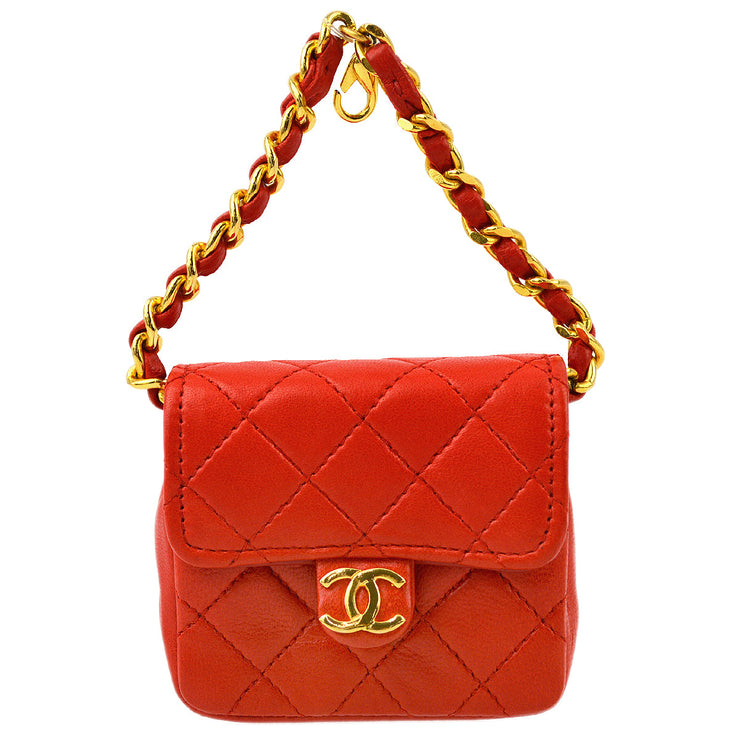 Chanel Red Lambskin Classic Flap Micro Bag