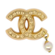 Chanel Rhinestone Artificial Pearl Brooch Pin Gold 02P