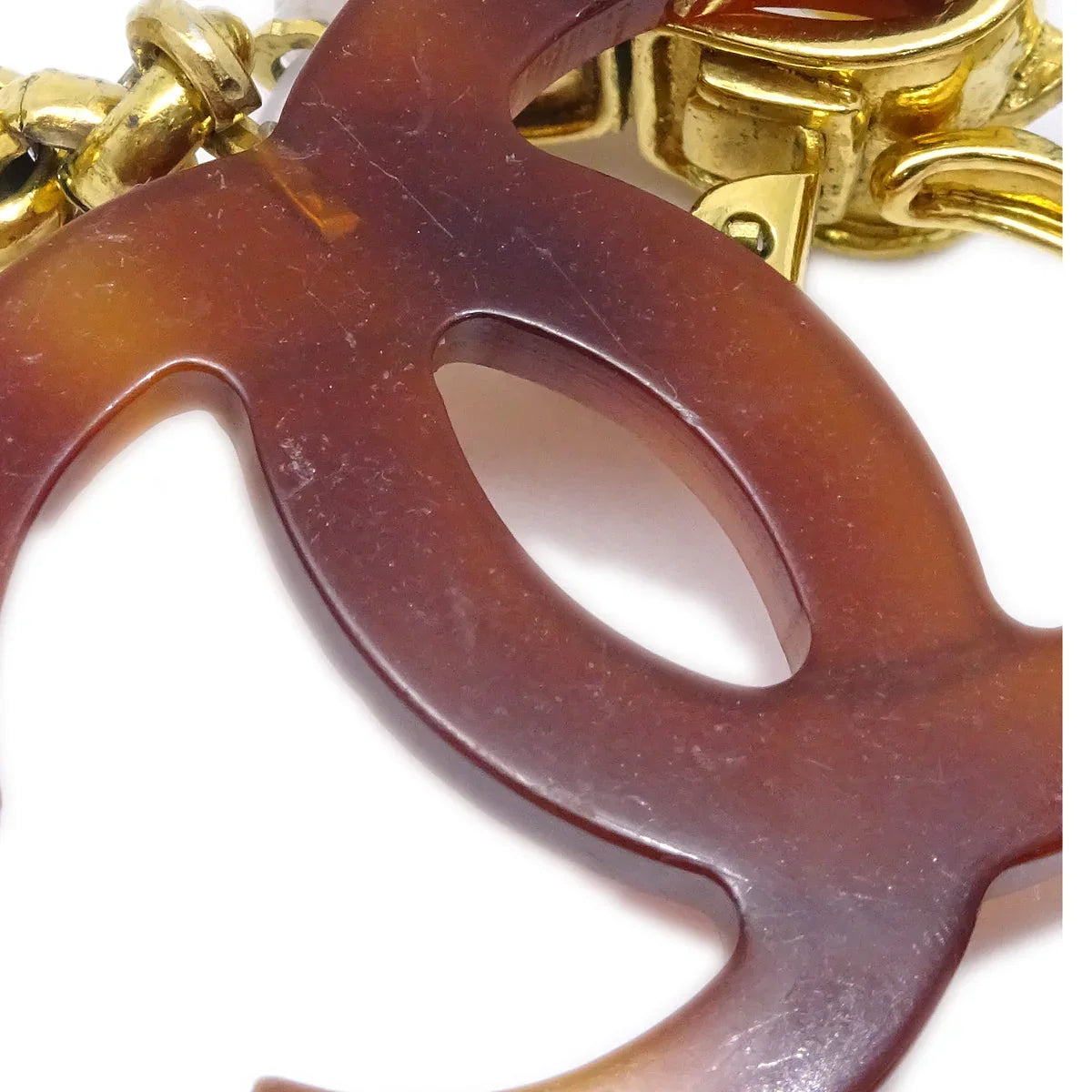 Chanel CC Dangle Earrings Gold Clip-On Brown 94P