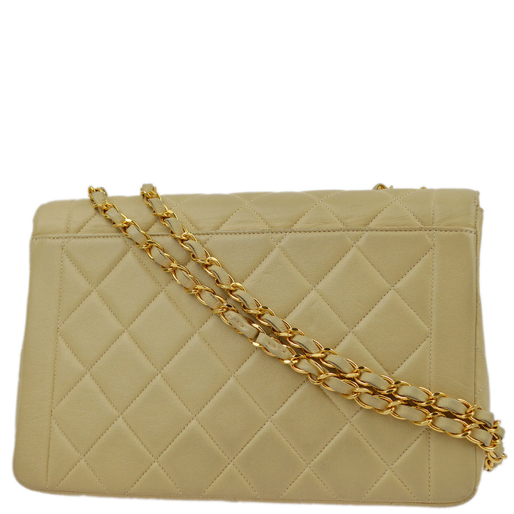 Chanel Beige Lambskin Single Flap Shoulder Bag