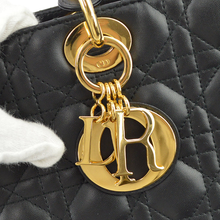 Christian Dior 2000 Black Lambskin Lady Dior Cannage 2way Shoulder Handbag