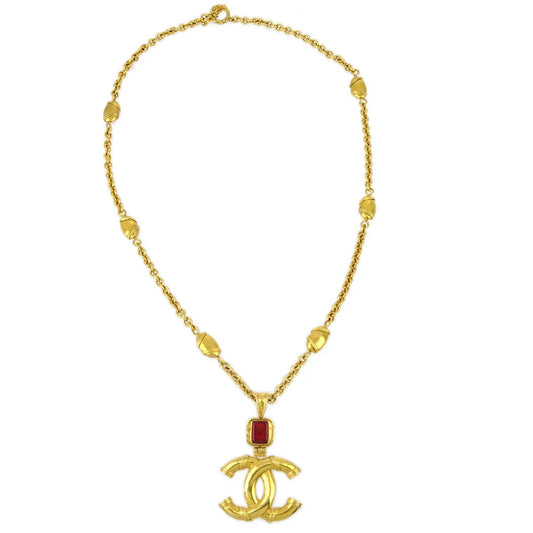 Chanel Gripoix Gold Chain Pendant Necklace 94A