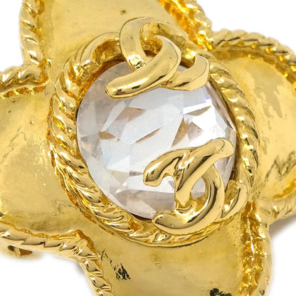 Chanel Gold Earrings Clip-On Rhinestone 95A