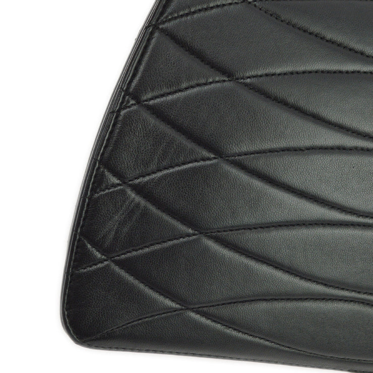 Chanel 1989-1991 Lambskin Diagonal Stitch Round Flap Bag