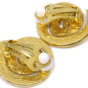 Chanel Flower Dangle Earrings Clip-On Gold 95P