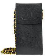 Chanel Black Caviar Timeless Chain Phone Case Pouch