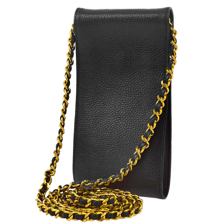 Chanel Black Caviar Timeless Chain Phone Case Pouch