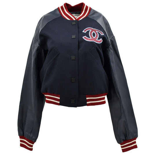 Chanel 2004 Spring Letterman Bomber Jacket Navy #38