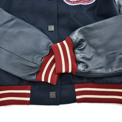 Chanel 2004 Spring Letterman Bomber Jacket Navy #38