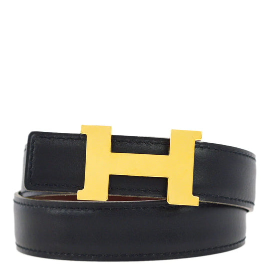 Hermes 2000 Black Box Calf Constance Reversible Belt #65 Small Good