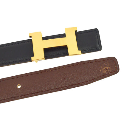 Hermes 2000 Black Box Calf Constance Reversible Belt #65 Small Good