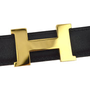 Hermes Black Box Calf Constance Reversible Belt #65 Small Good