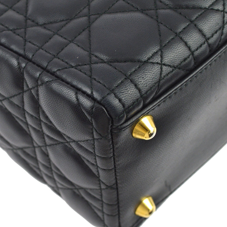 Christian Dior 1999 Black Lambskin Lady Dior Cannage 2way Shoulder Handbag