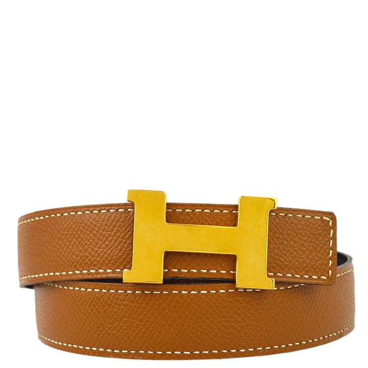 Hermes 1999 Brown Courchevel Constance Reversible Belt #72