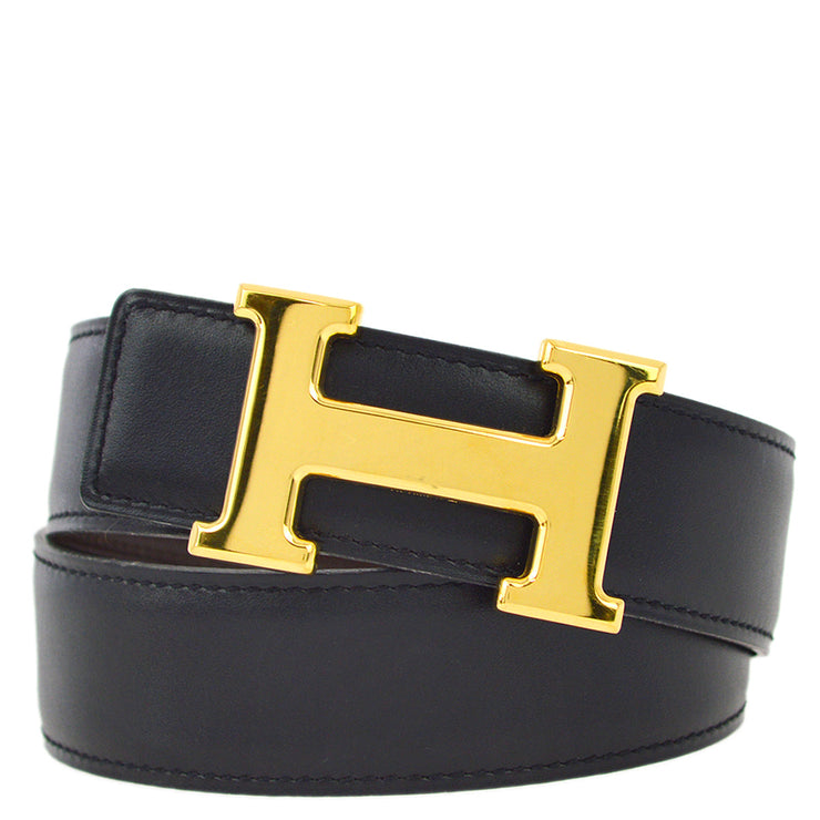 Hermes Black Box Calf Constance Reversible Belt #70 Small Good