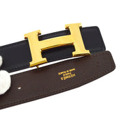 Hermes 1998 Black Box Calf Constance Reversible Belt #70 Small Good
