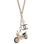 Chanel Bike Rhinestone Chain Pendant Necklace Gold 10P