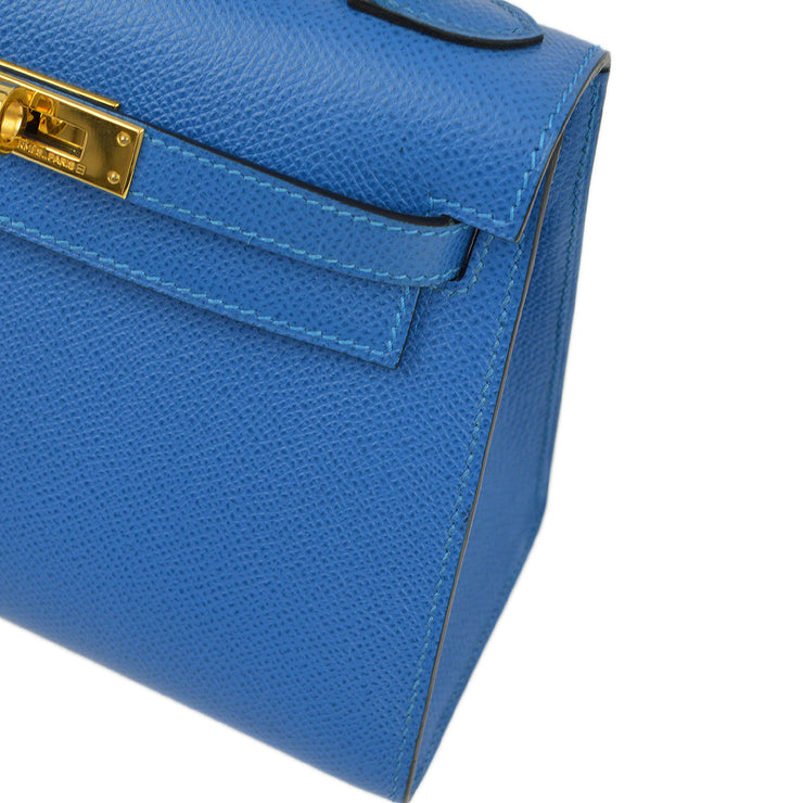 Hermes 2003 Blue Courchevel Kelly 20 Sellier 2way Shoulder Handbag