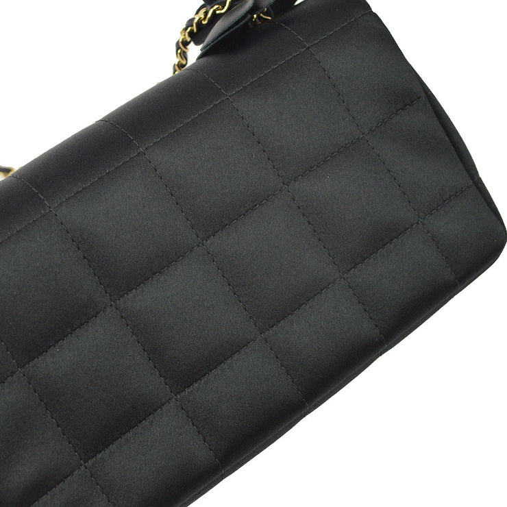 Chanel Black Satin Camellia Choco Bar Shoulder Bag