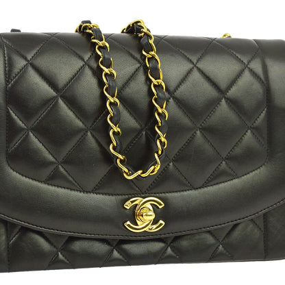Chanel 1991-1994 Black Lambskin Medium Diana Shoulder Bag