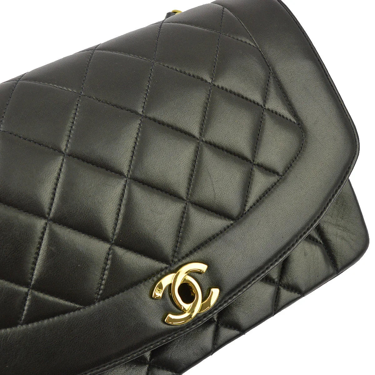 Chanel 1991-1994 Black Lambskin Medium Diana Shoulder Bag
