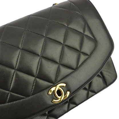 Chanel 1991-1994 Black Lambskin Medium Diana Shoulder Bag