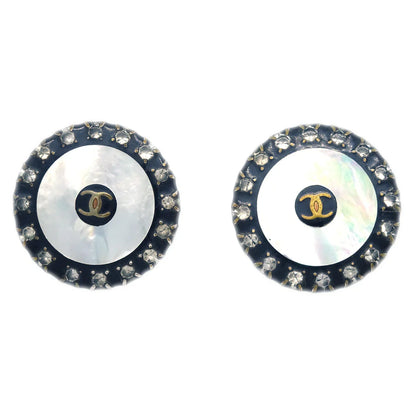 Chanel Black Button Shell Earrings Clip-On 97A