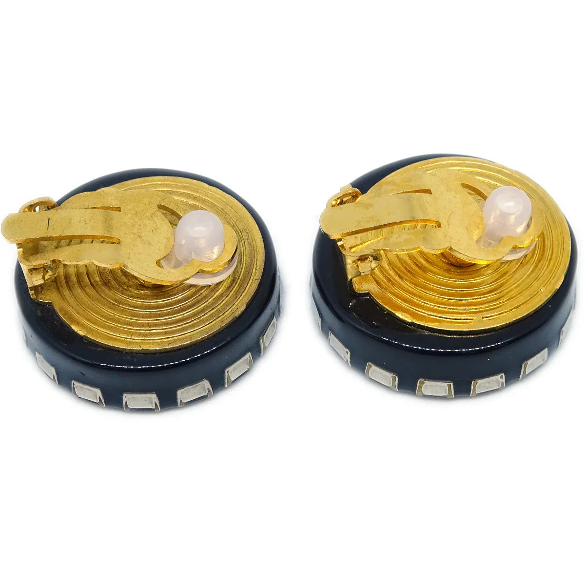 Chanel Black Button Shell Earrings Clip-On 97A