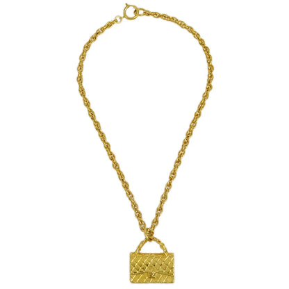 Chanel Bag Chain Pendant Necklace Gold 95P