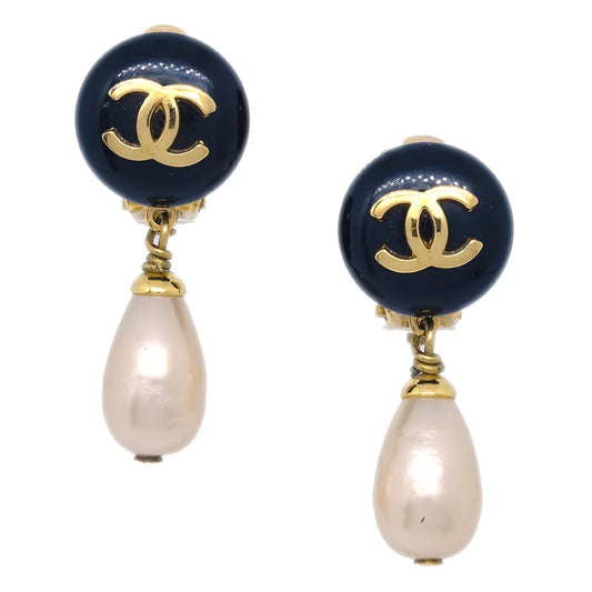 Chanel Artificial Pearl Dangle Earrings Clip-On 93A