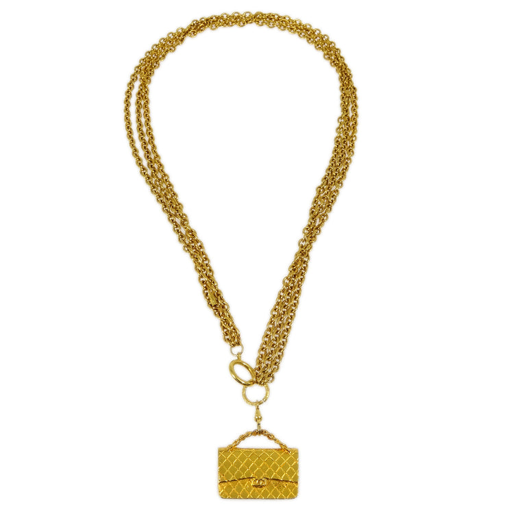 Chanel Bag Chain Pendant Necklace Gold