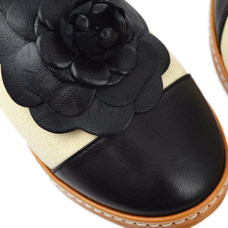 Chanel * Camellia Flat Shoes Beige Black