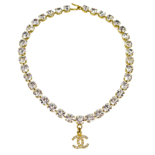 Chanel CC Chain Pendant Necklace Rhinestone Gold 95P