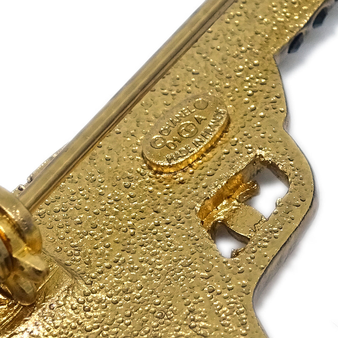 Chanel Gun Brooch Pin Rhinestone Artificial Pearl Gold 01A Chanel Gun Brooch Pin Rhinestone Artificial Pearl Gold 01A