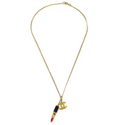 Chanel Lipstick Chain Pendant Necklace Rhinestone Gold 04A