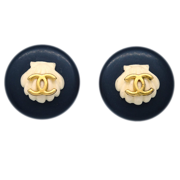 Chanel Black Button Shell Earrings Clip-On 96C