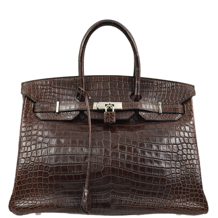 Hermes * Brown Matt Porosus Birkin 35 Handbag