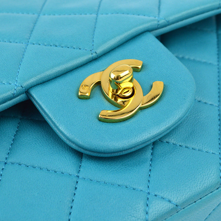 Chanel * Blue Lambskin Medium Classic Double Flap Shoulder Bag