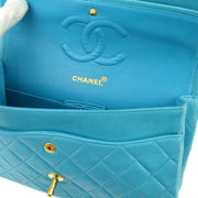 Chanel * Blue Lambskin Medium Classic Double Flap Shoulder Bag
