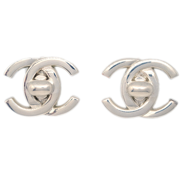 Chanel CC Turnlock Earrings Clip-On Silver Large 96P