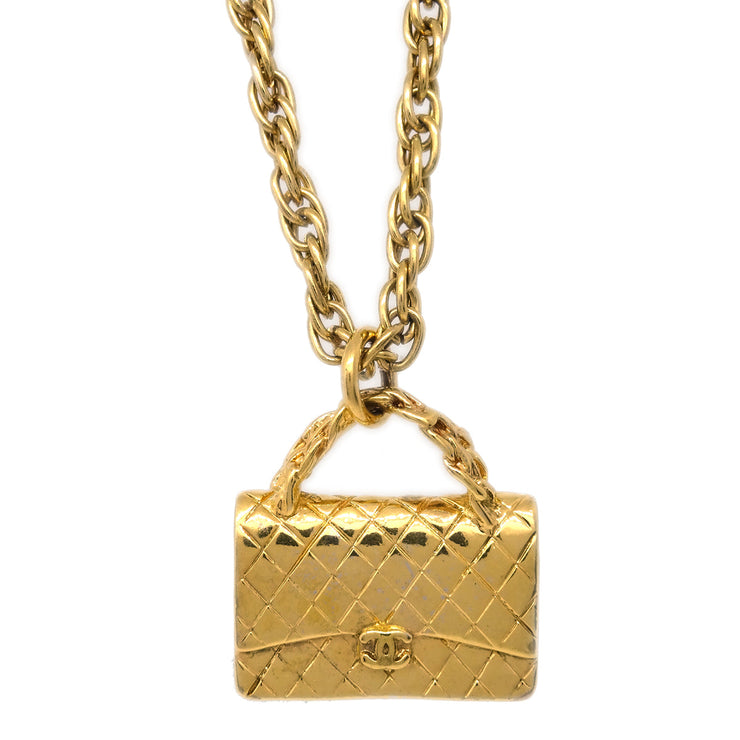 Chanel Bag Chain Pendant Necklace Gold 95P