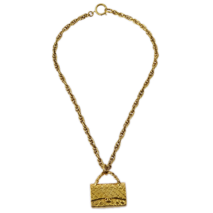 Chanel Bag Chain Pendant Necklace Gold 95P