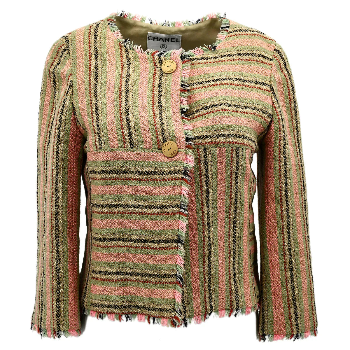 Chanel Collarless Striped Jacket Beige 00C #34